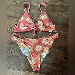 Agua Bendita Floral Bikini Set in Red and Multicolor M